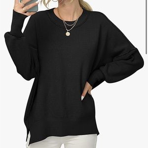 Never Worn Prinbara Women Crewneck Batwing Sleeve Side Slit Ribbed Knit Sweater
